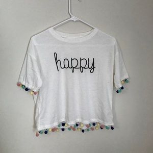 White crop top with pom-pom fringe